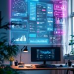 لوحة تحكم رقمية متقدمة تعرض إحصائيات وتقارير تحسين محركات البحث SEO.