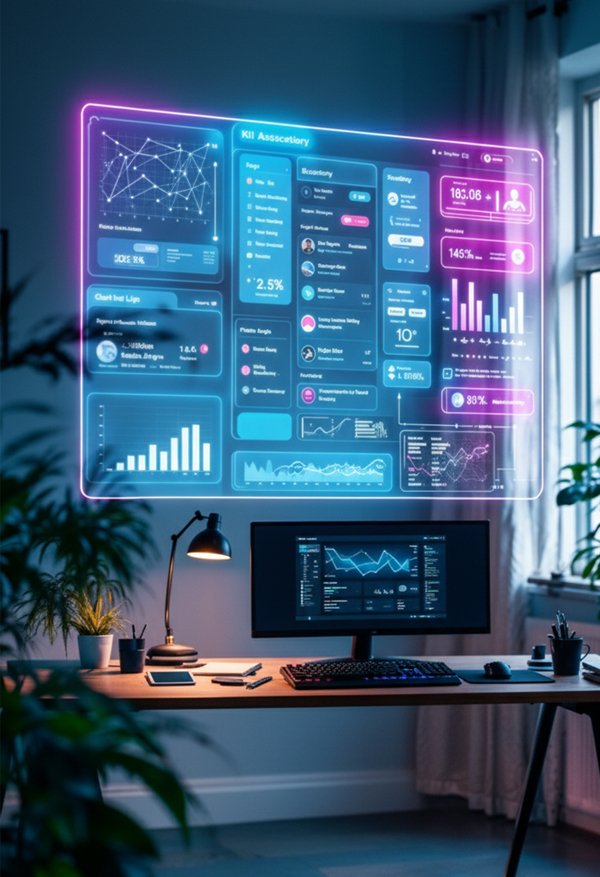 لوحة تحكم رقمية متقدمة تعرض إحصائيات وتقارير تحسين محركات البحث SEO.